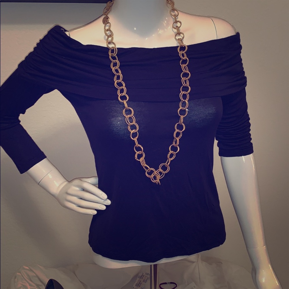 Off Shoulder Ruched Top Navy Large